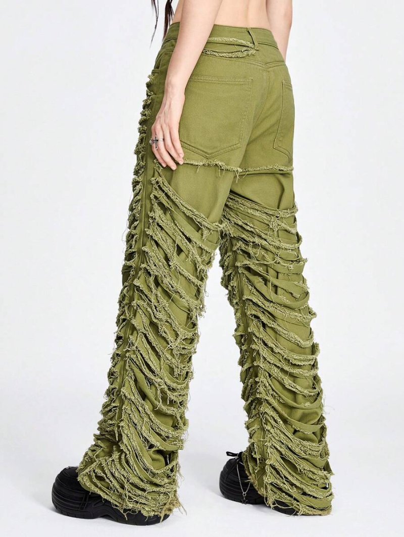 Grunge Punk Flap Pocket Side Cargo Pants Without Belt