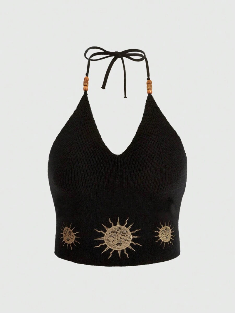 Fairycore Plus Sun Pattern Halter Knit Top