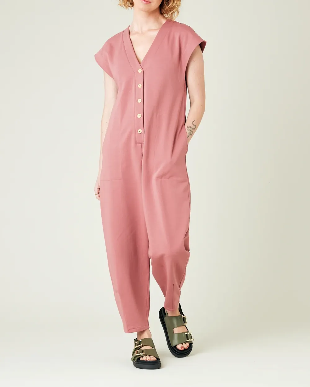 DUSTY PINK COTTON JERSEY JUMPSUIT