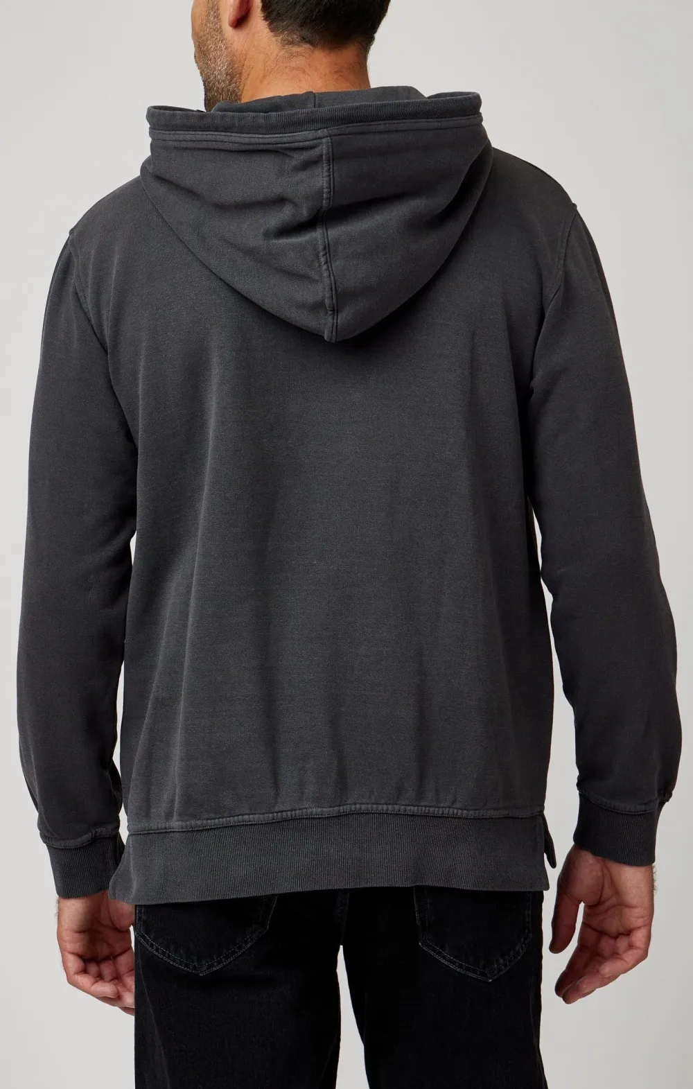 Black Solid Garment Washed Hoodie