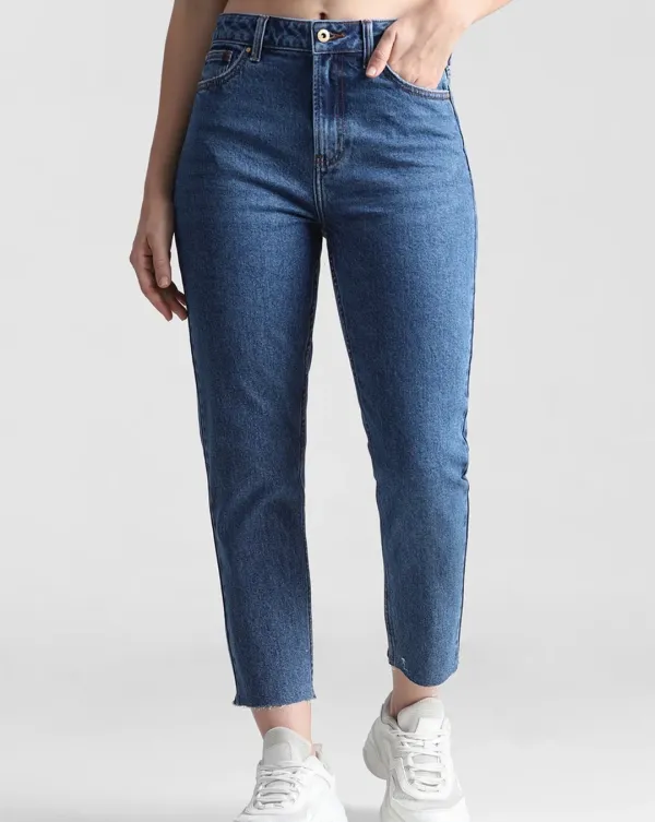 Blue High Rise Mom Fit Jeans