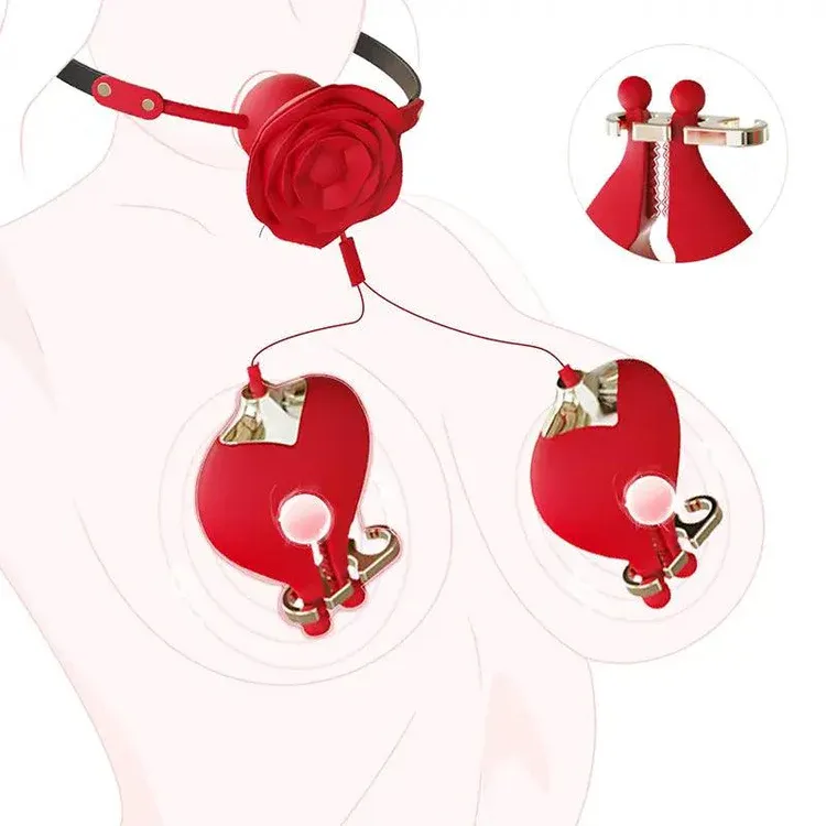 Rose Oral Plug Nipple Clamp Vibrator