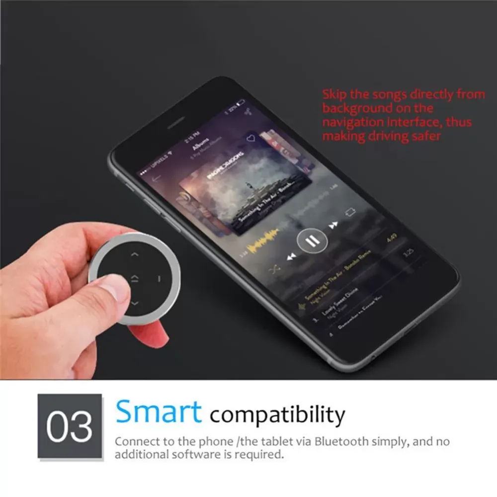 Wireless Blutooth Car Steering Wheel Music Play Receiver Remote Control Blutooth Connection To Mobile Phone or Tablet Function