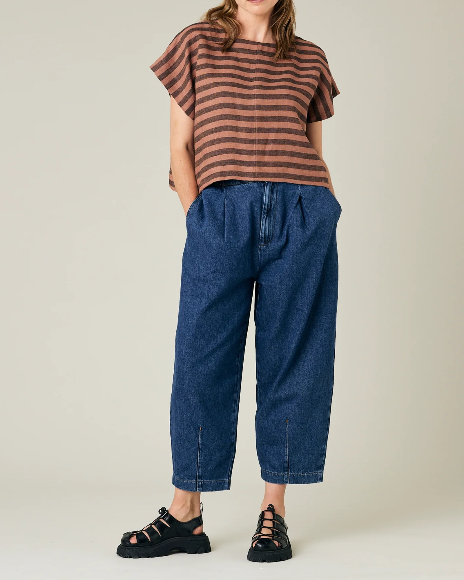 POLLY BISCUIT STRIPE LINEN TOP