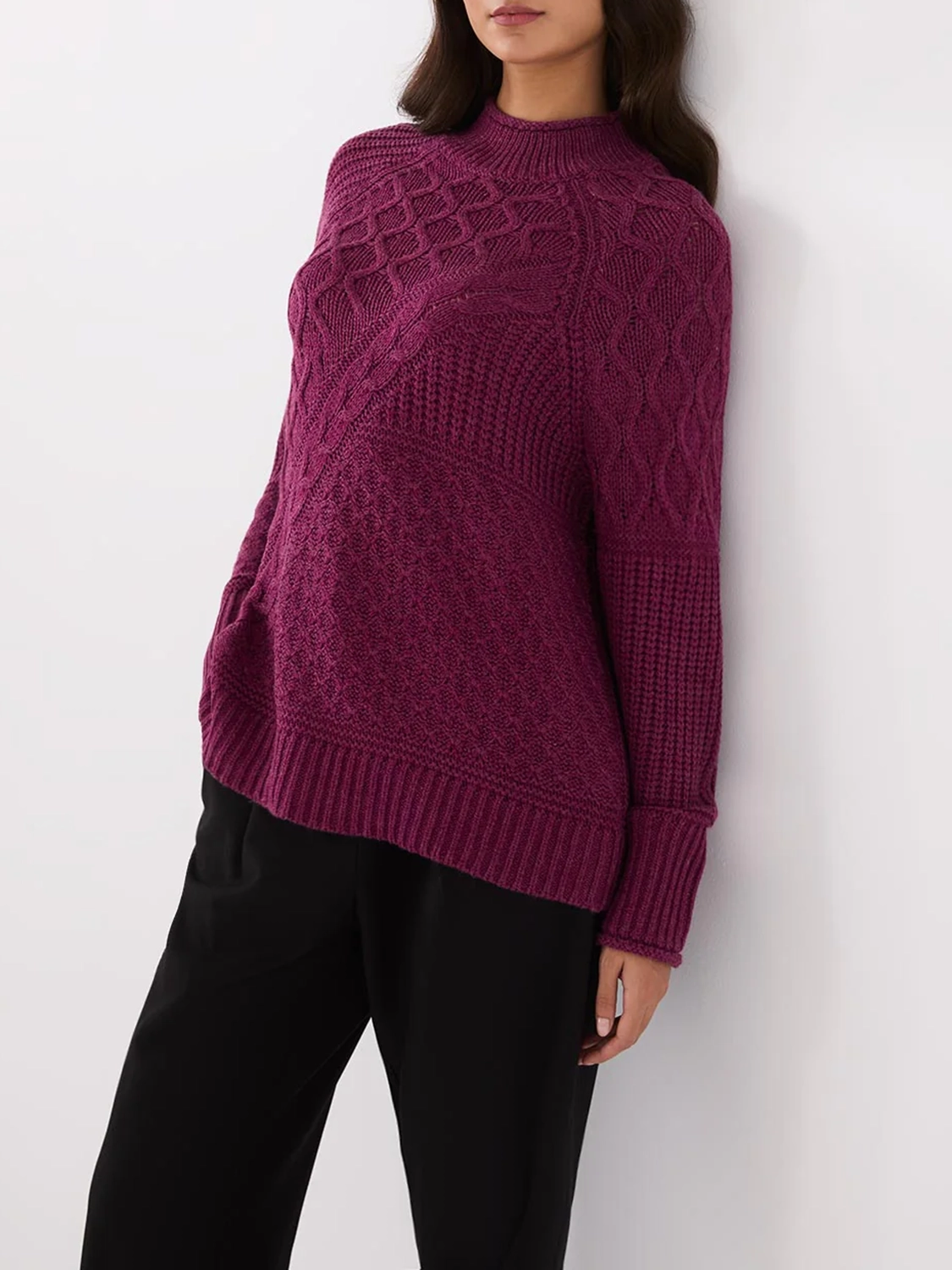 Multi Cable Knit Mock Neck Sweater