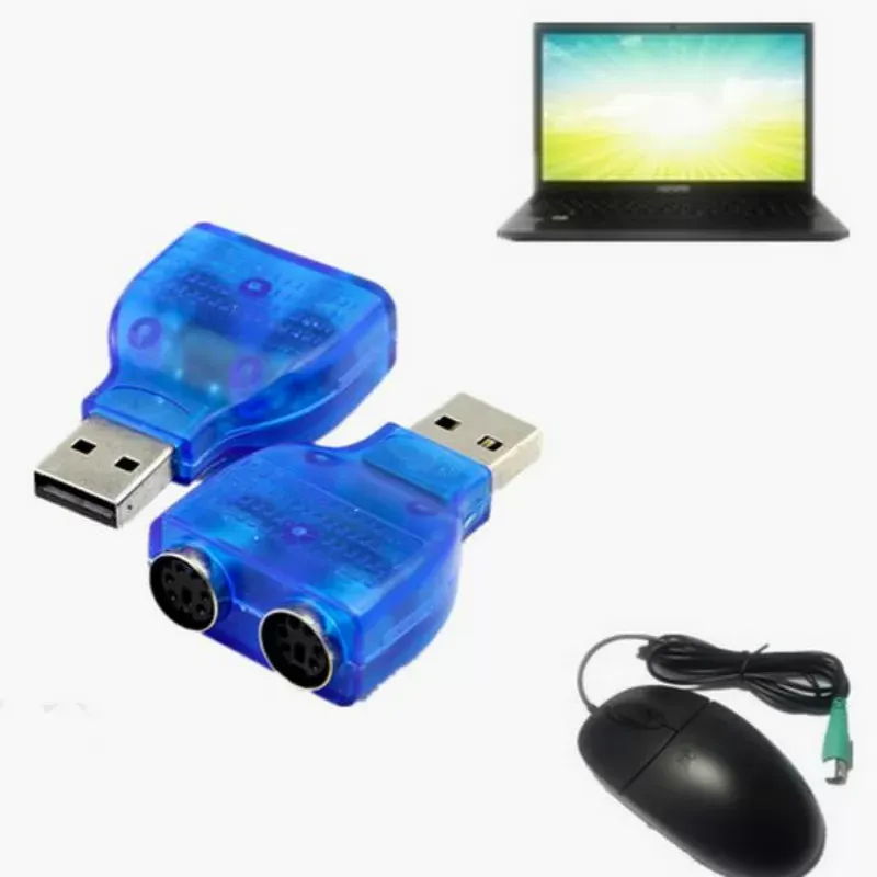 Dual PS2 to USB Adapter Male to PS/2 Female Converter Connector Slim Dongle 2 Port F/M T-Splitter for Computer Windows Laptop Mouse Mechanical Keyboar