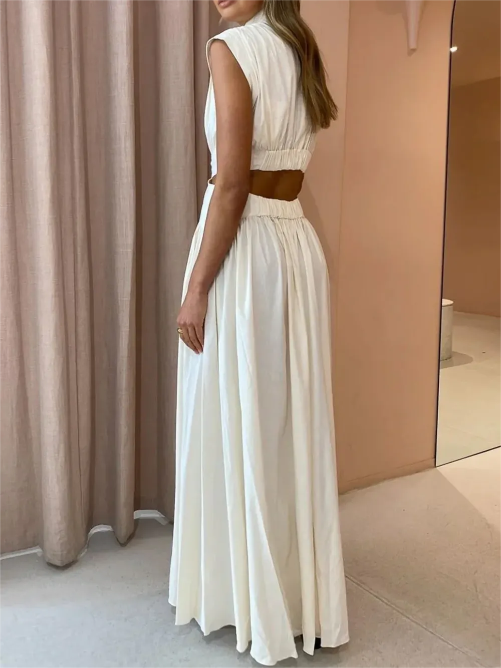 Mock Neck Cut Out Long Dress