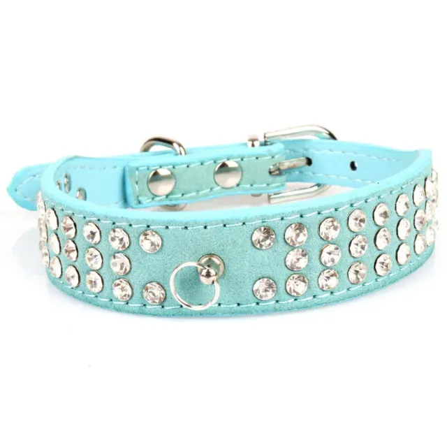 Suede Leather Dog Collars 3 Rows Rhinestone Dog collar diamante Cute Pet Collars 100% Quality 4 Sizes