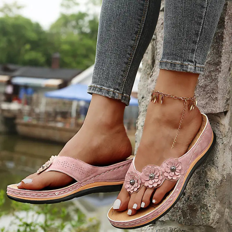 Sandals with Arch Support Anti-Slip wedges Sandal Vintage Flip Flop comfortable slippers Casual Wedge flat Sandals Shoes