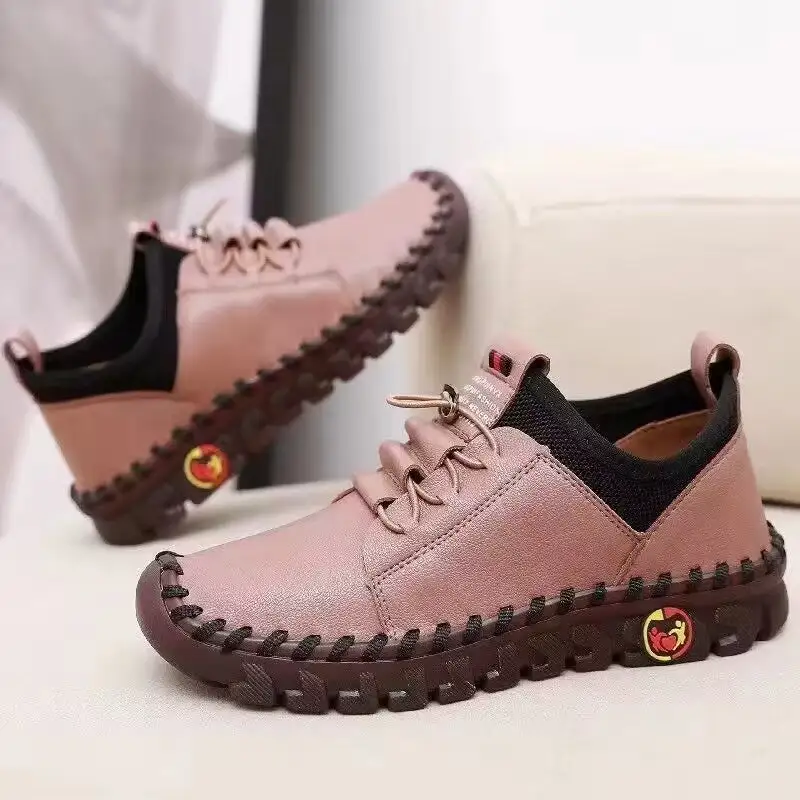 Cilool Lace Up Leather Shoes Woman Plush Ankle Booties Loafers