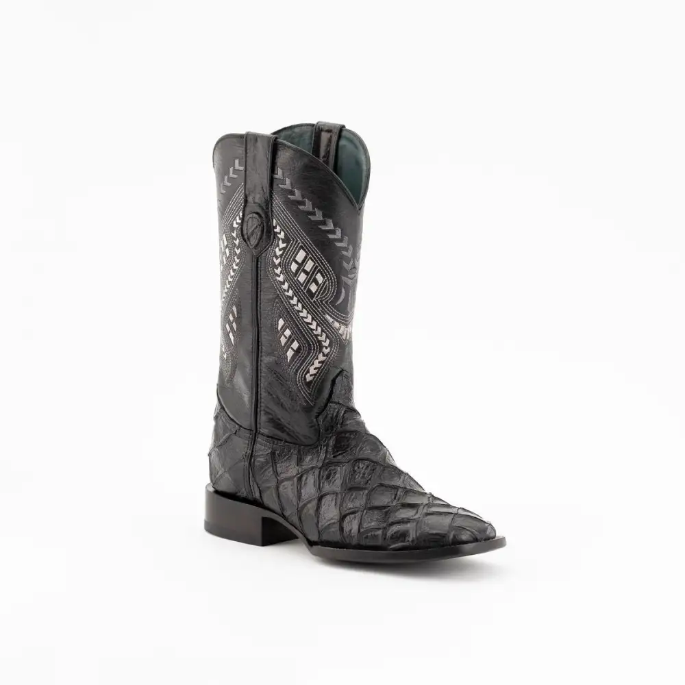 Men's  Bronco Pirarucu Print Boots Handcrafted Black