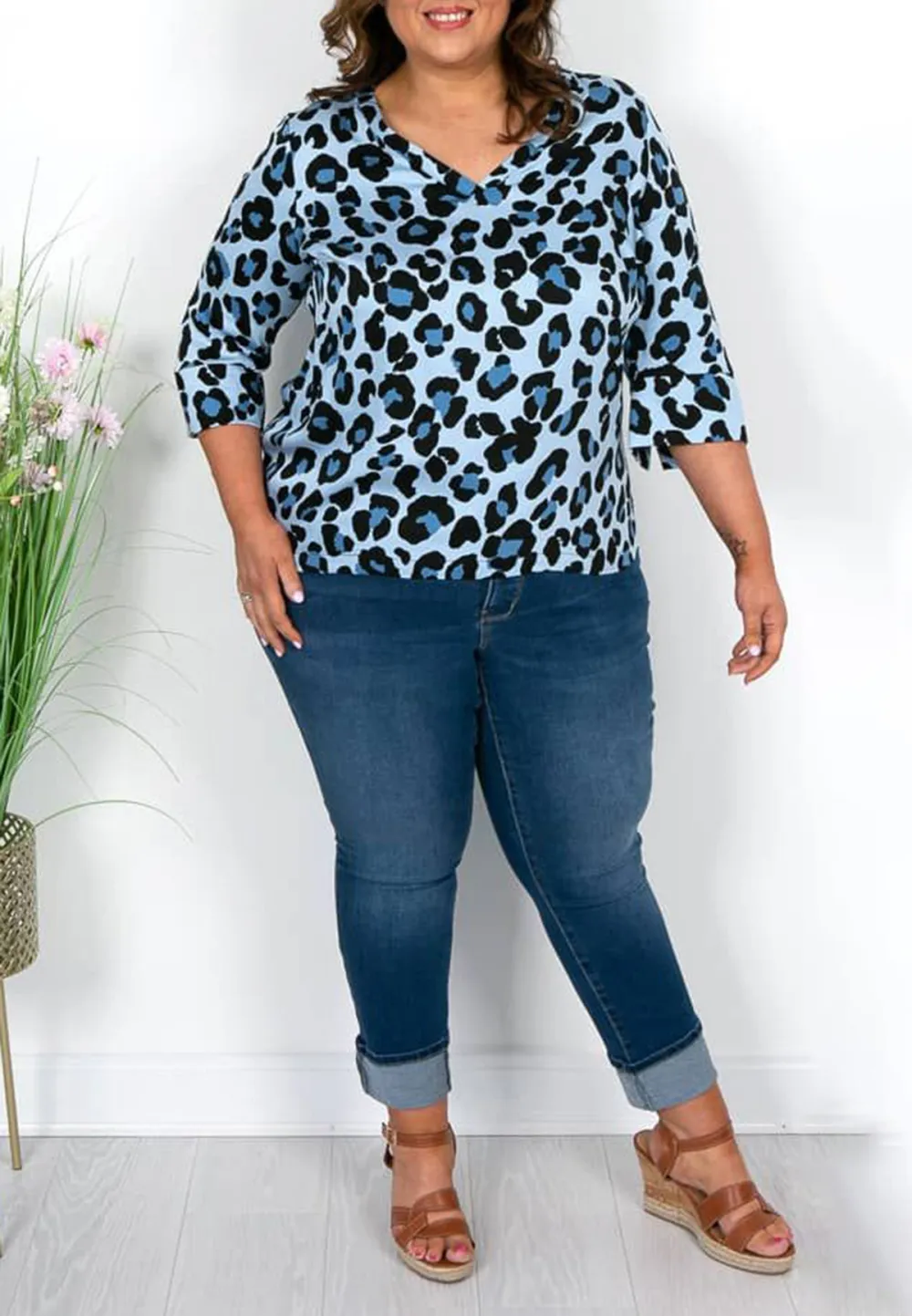 Blue and Navy Animal Print Top