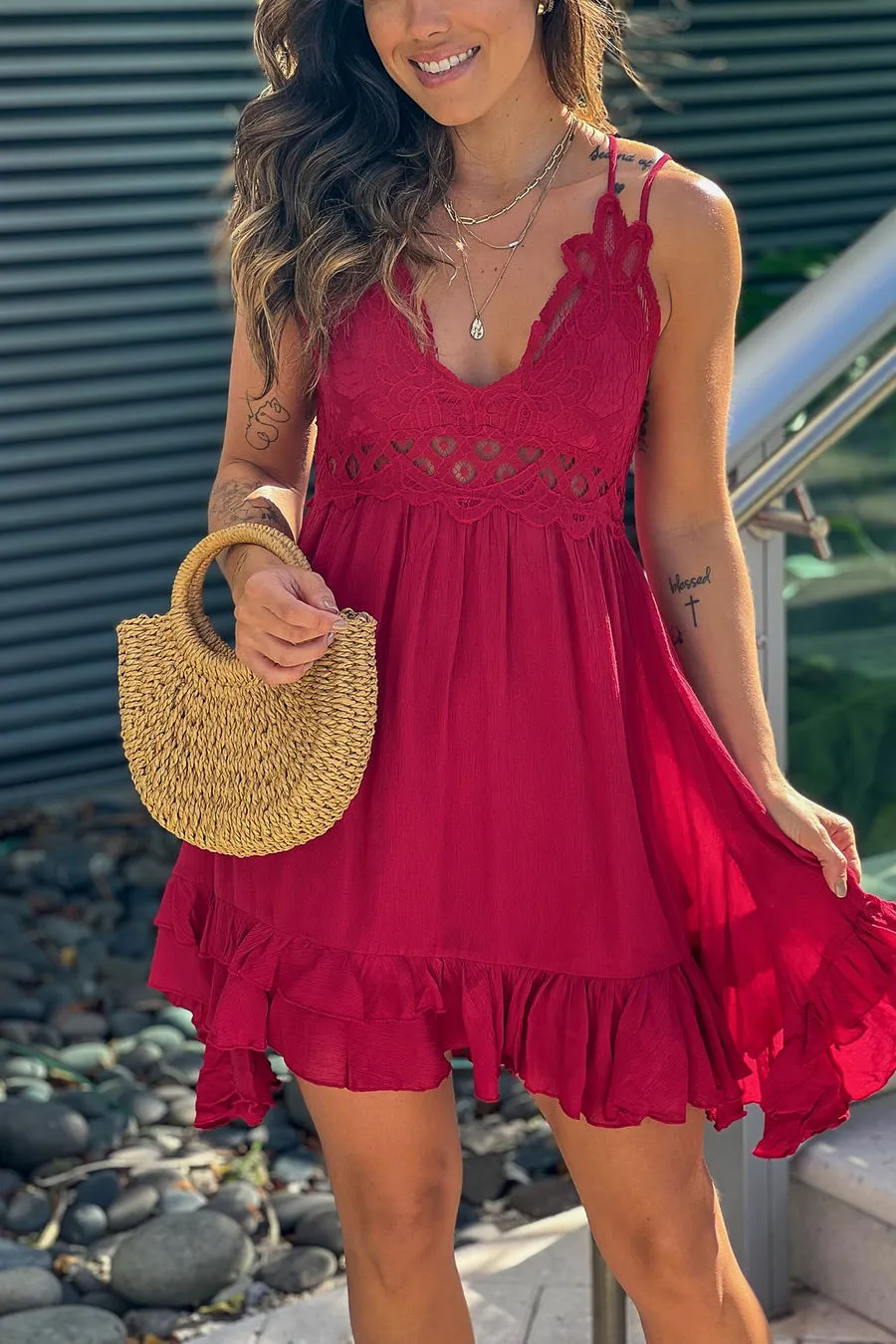 Ruby Crochet Top Short Dress With Criss Cross Back