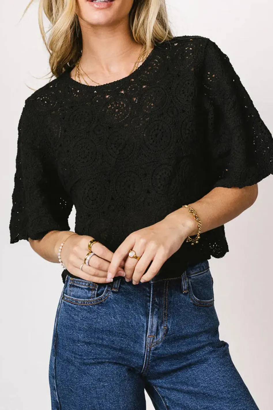 SUZIE CROCHETED TOP IN BLACK