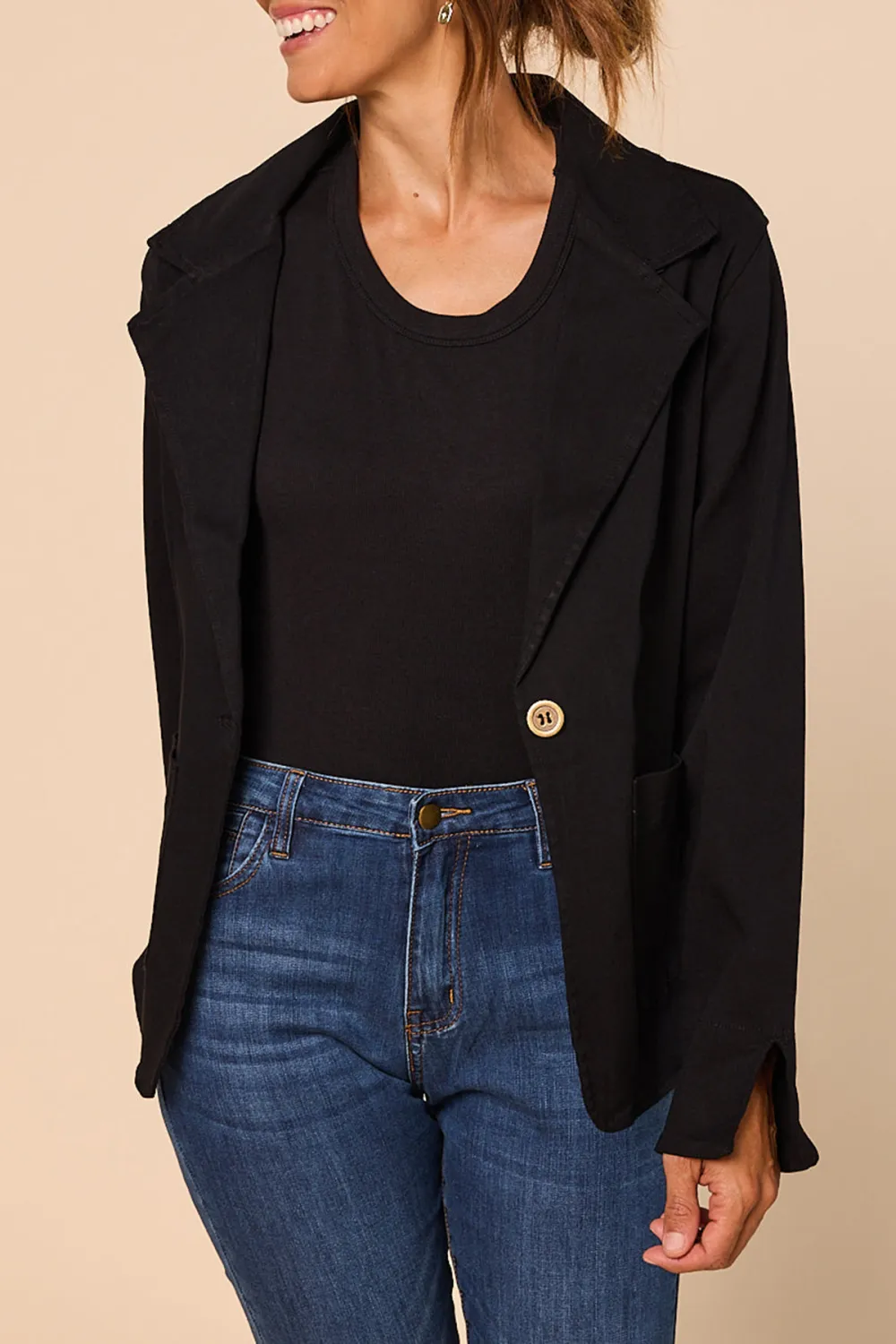 Adrift Ponte Blazer In Black