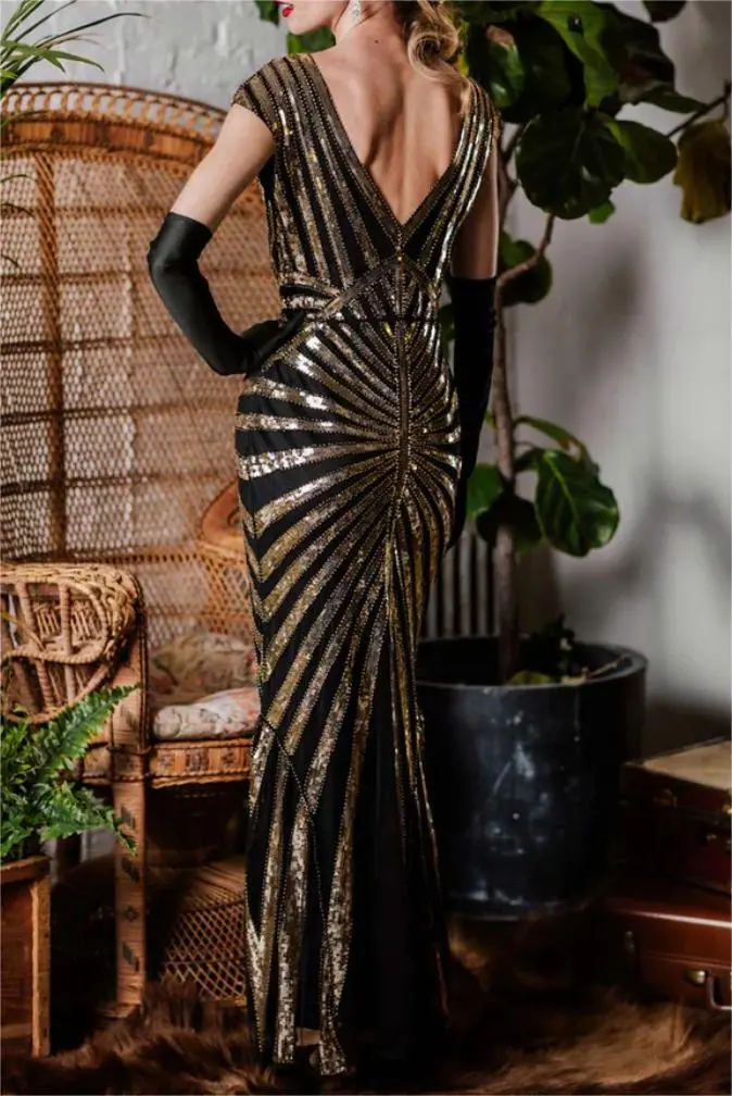 BLACK 1920S SEQUIN FLAPPER DRESS - US ONLY