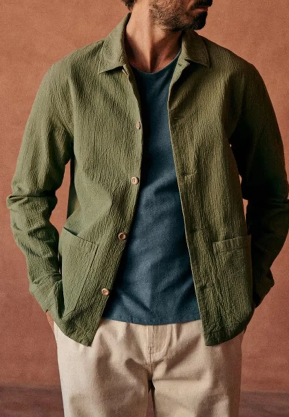 Tim Coton Texture Jacket-Green