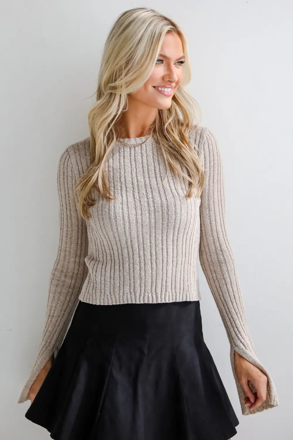 Bailey Tan Ribbed Knit Top - DOORBUSTER