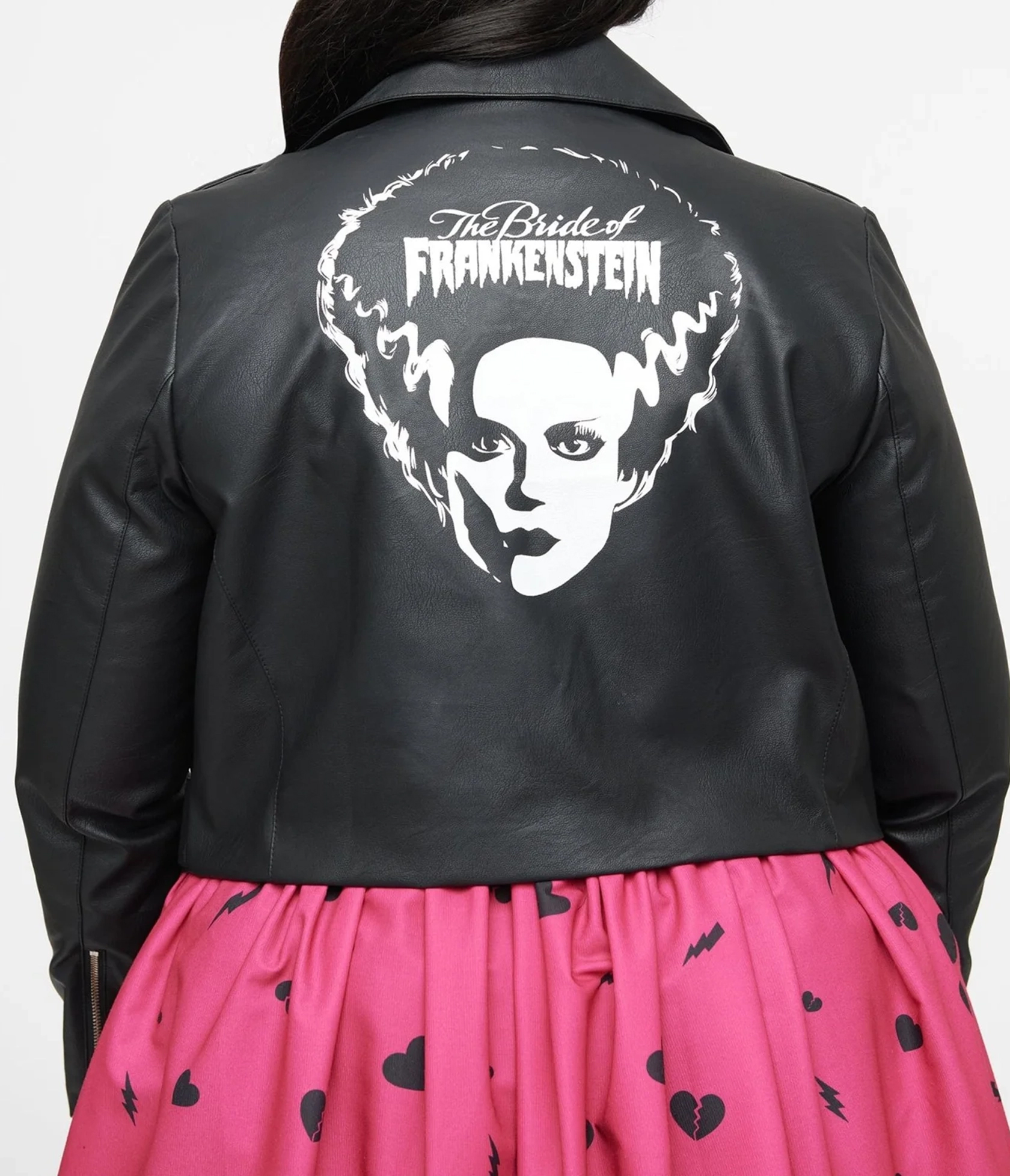 Universal Monsters X Unique Vintage Plus Size Black And White Bride Of Frankenstein Leather Jacket