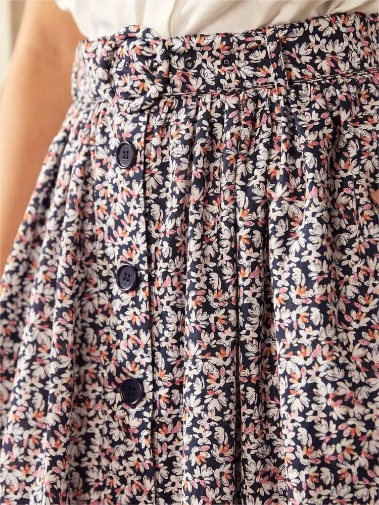 High Waisted Floral Skirts With Pockets