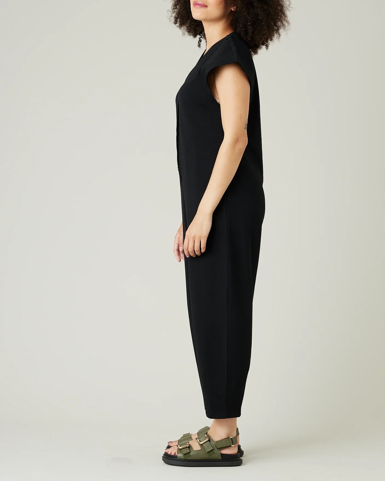 BLACK COTTON JERSEY JUMPSUIT