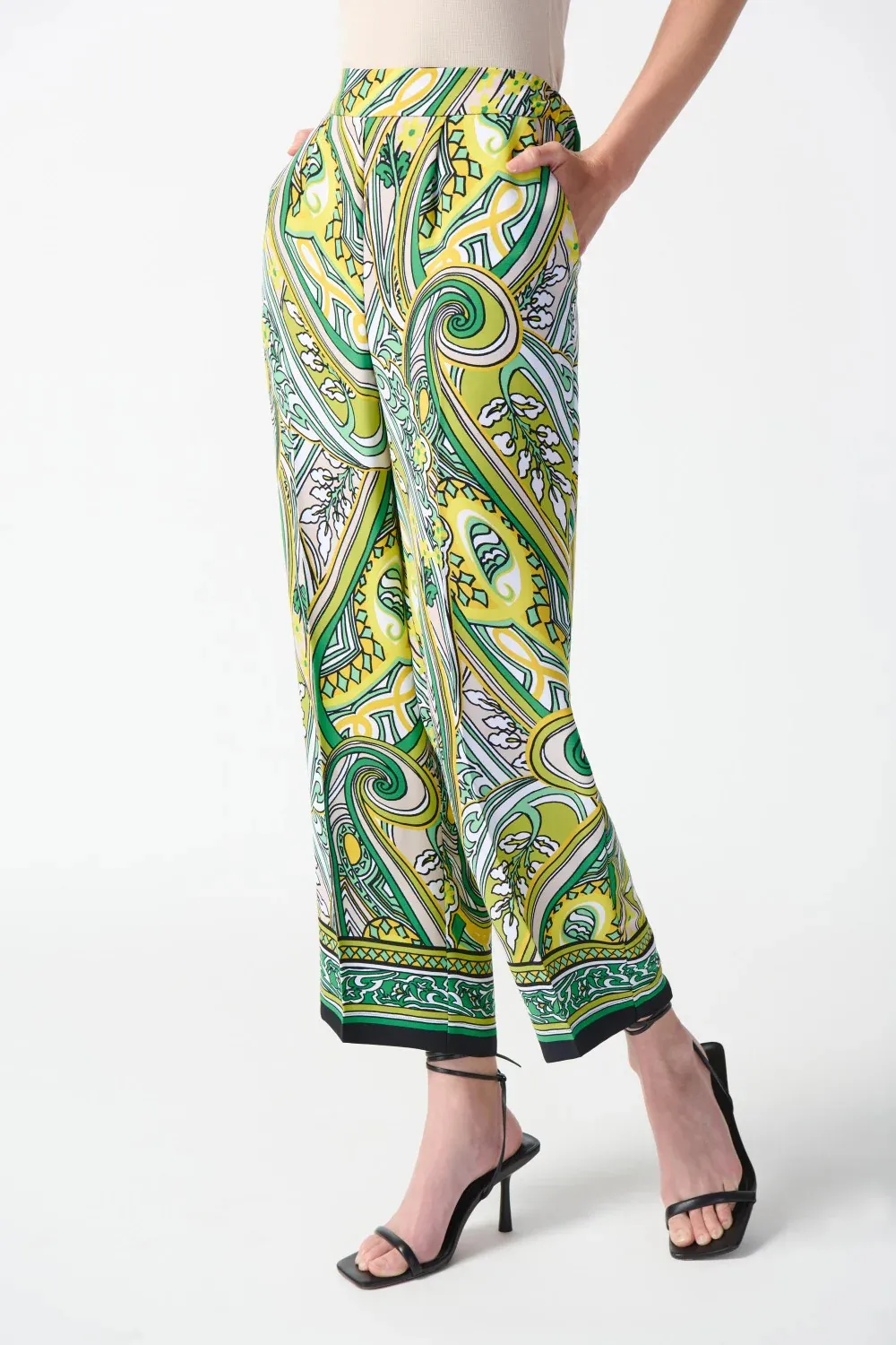 Woven Paisley Print Crop Pants