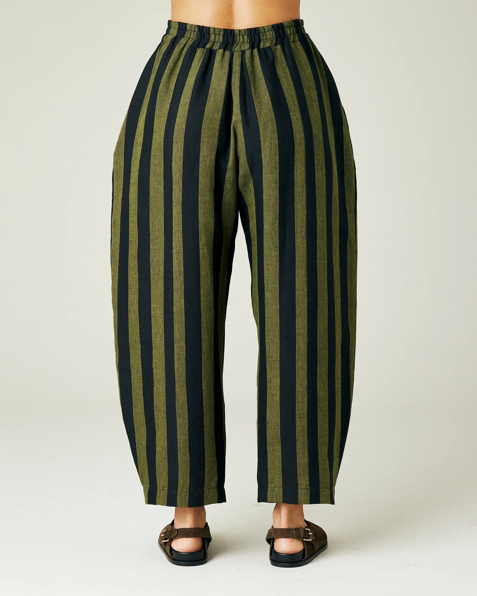 OLIVE AND BLACK STRIPE LINEN TROUSERS