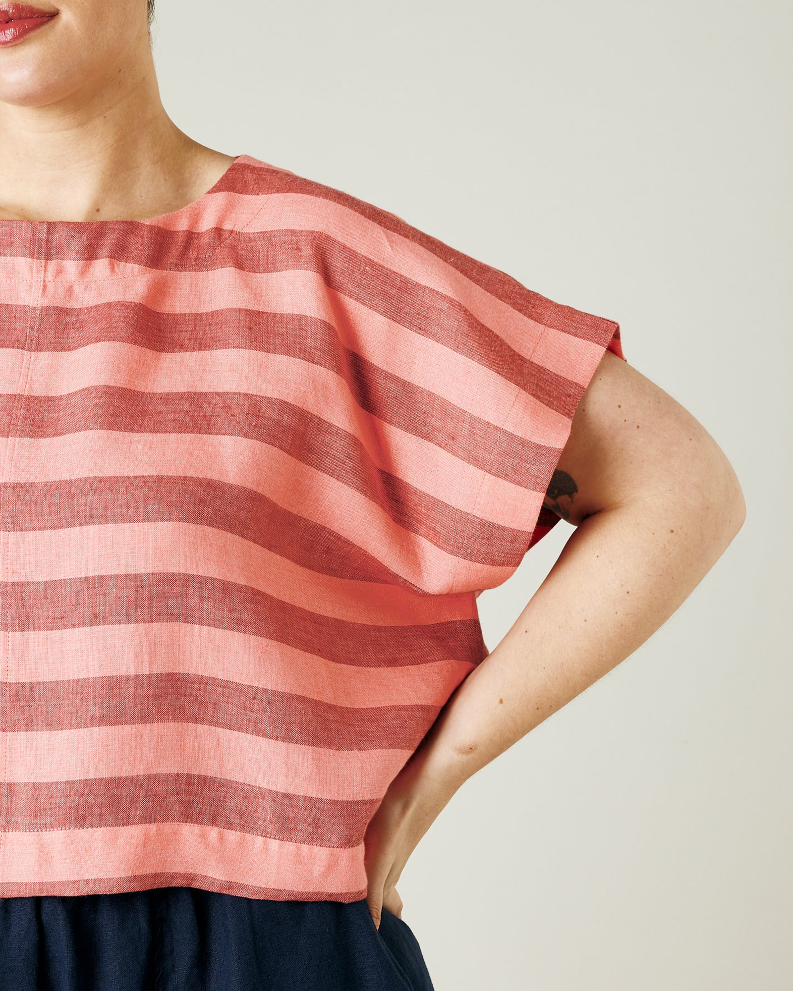 POLLY BLUSH STRIPE LINEN TOP