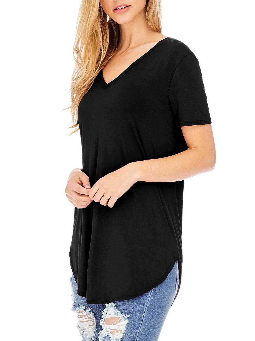 Round Hem V-Neck Tee