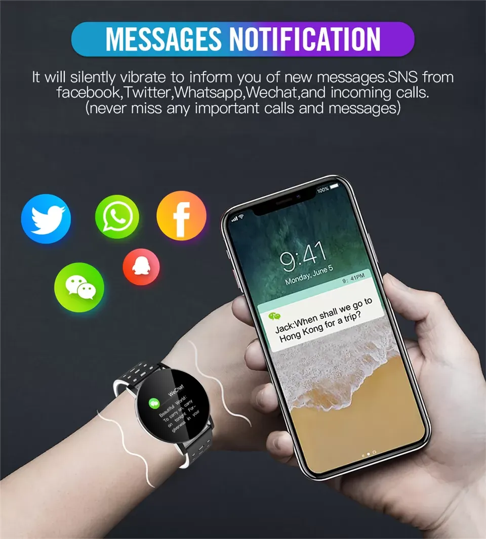 119 Plus Smart Watch Blood Pressure Smart watch Men Smart Band Sport Tracker Women Smartband smart bracelet For Android IOS