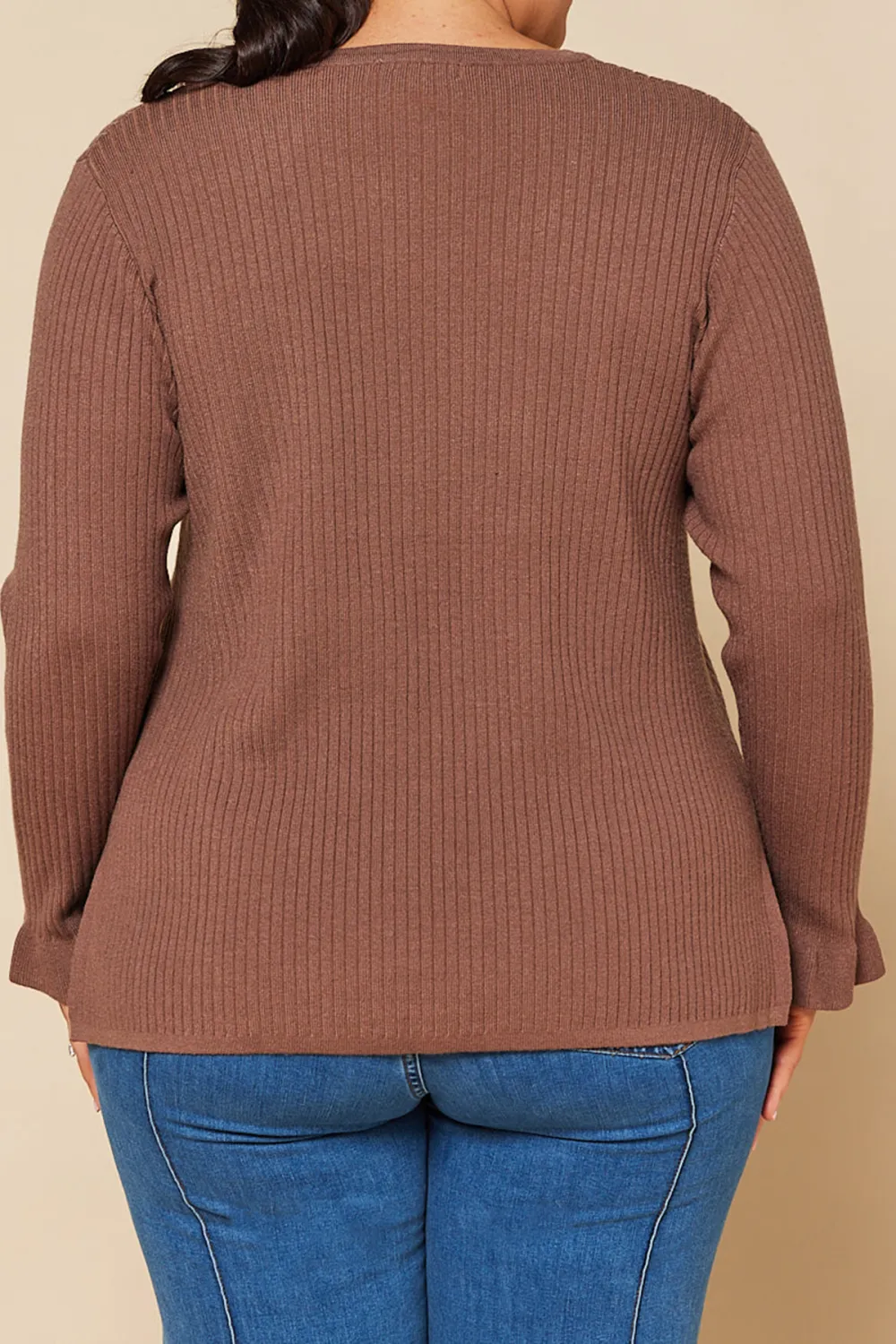 Long Sleeve Knitted Top In Cacao