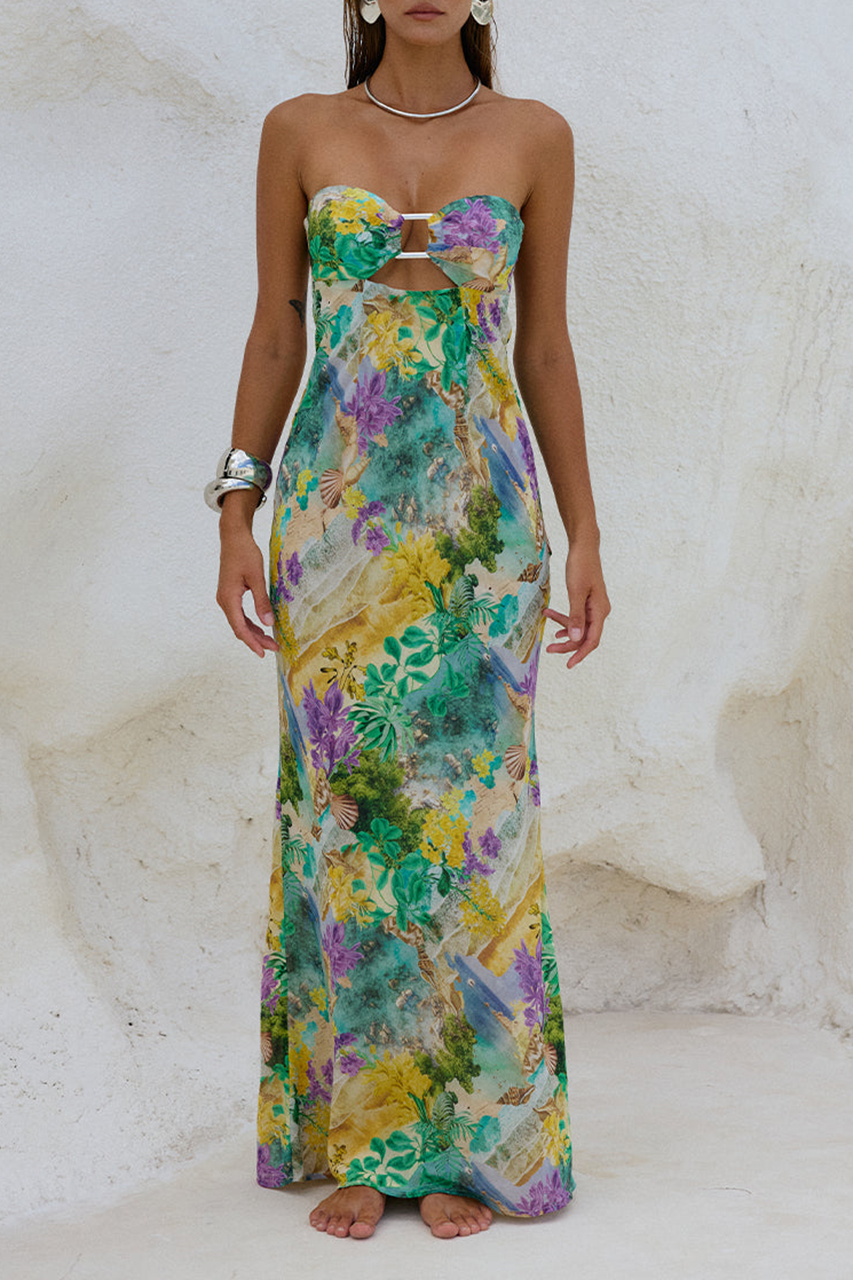 Multicolor Tie-Dye Sexy Strapless Maxi Dress