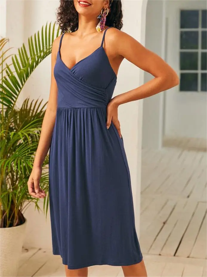 Navy Blue Casual Adjustable Dresses