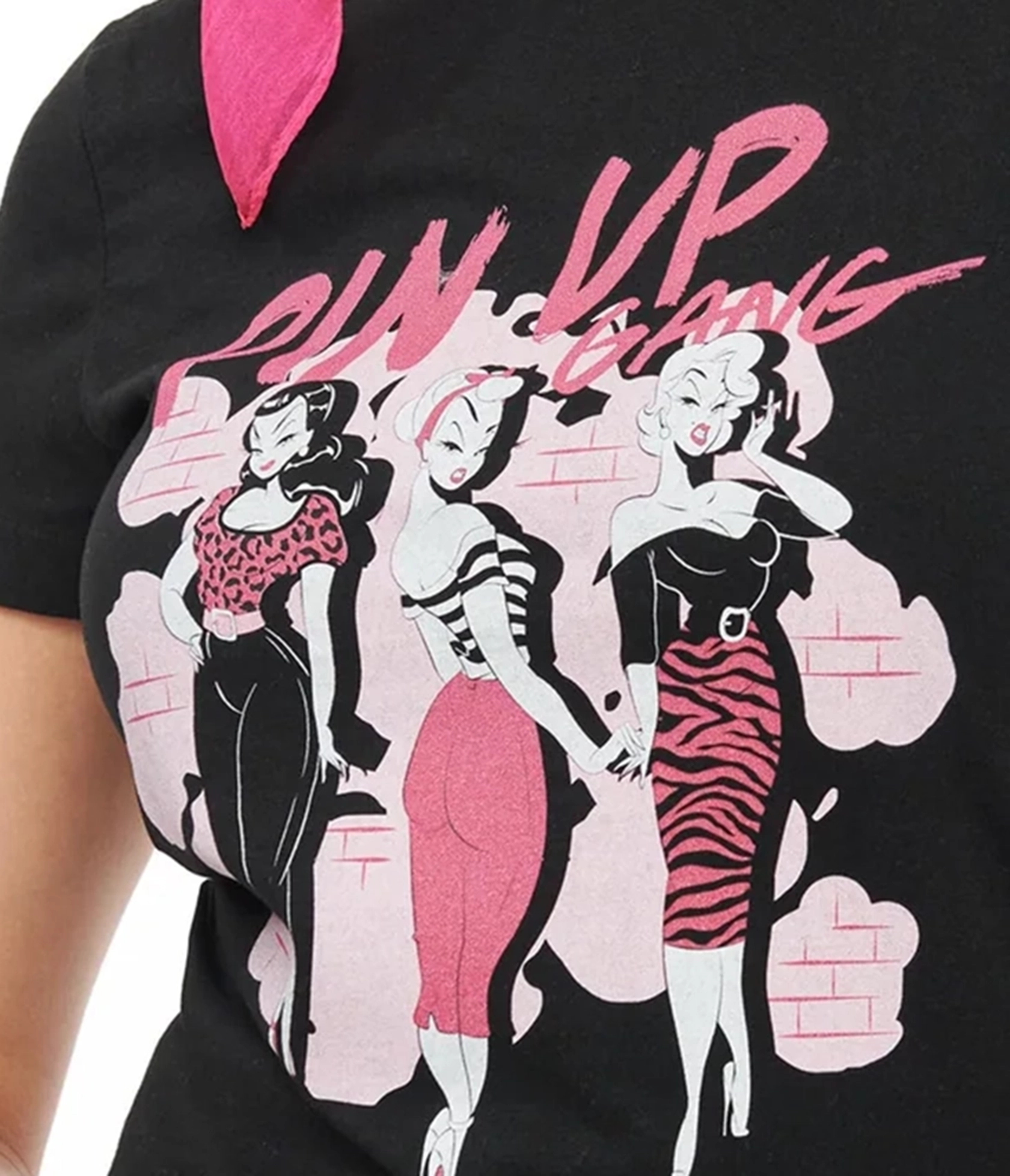 1950s Black Pin Up Gang Fitted Graphic Tee