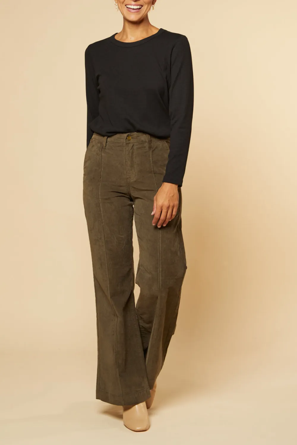 Adrift Wide Leg Brushed Cotton Pant in Olive