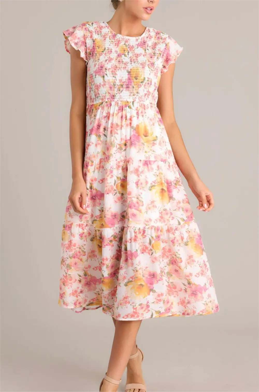 FLORAL SMOCKED MIDI DRESS