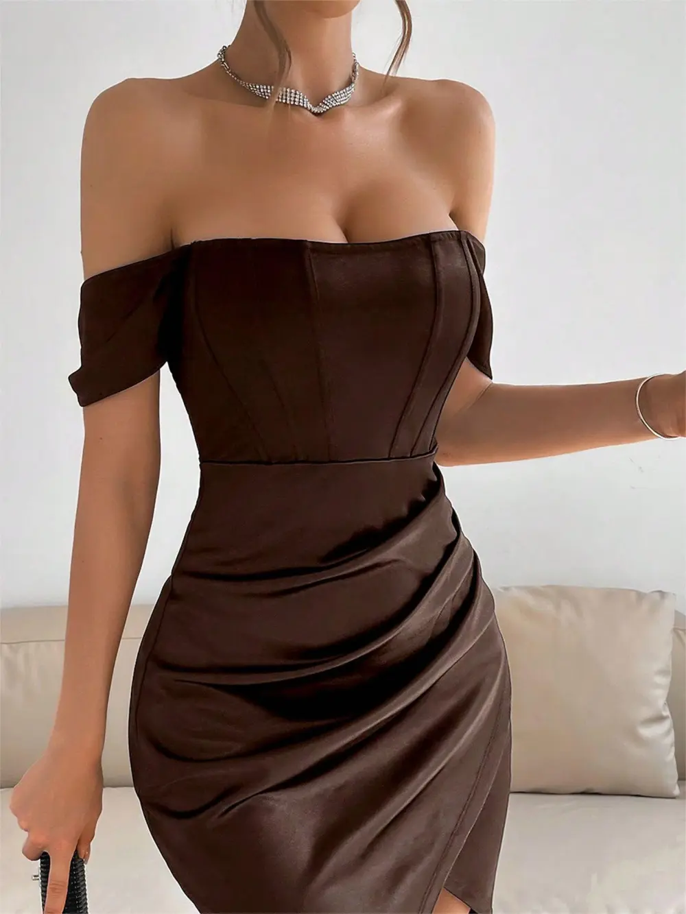 Straight-neck Slim Dress