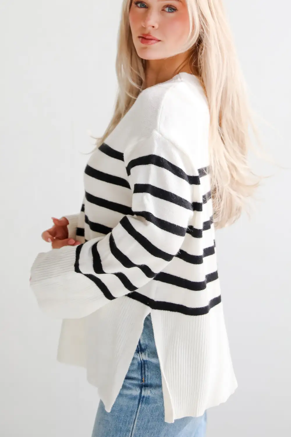 Curated Forecast Ivory Oversized Striped Sweater