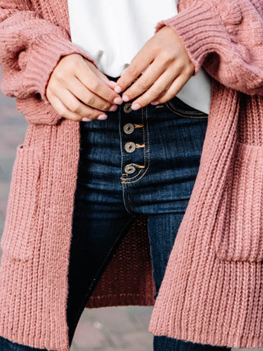 Red Pompom Cardigan