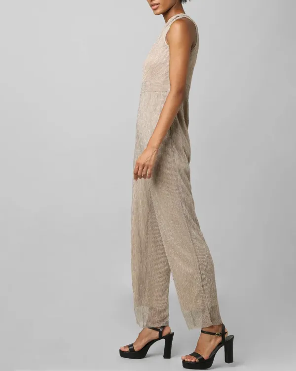 Beige One-Shoulder Jumpsuit