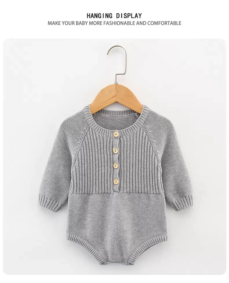 ins Nordic plain color baby knitted sweater spring and autumn one-piece baby long-sleeved triangle ha newborn baby clothes body suit