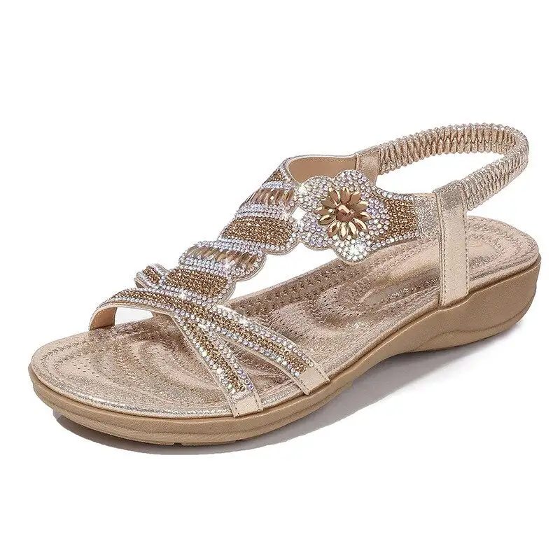 Cilool Flat Bottom Large Size Fashion  Silver Gold Party Diamonds  Sandals