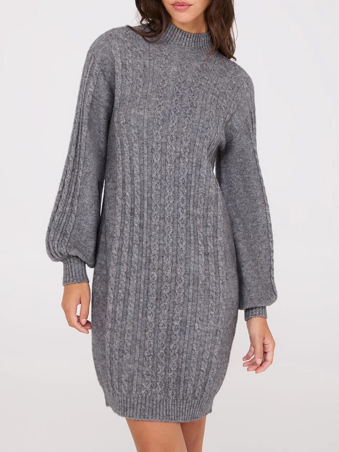 Cable Knit Mock Neck Sweater Dress