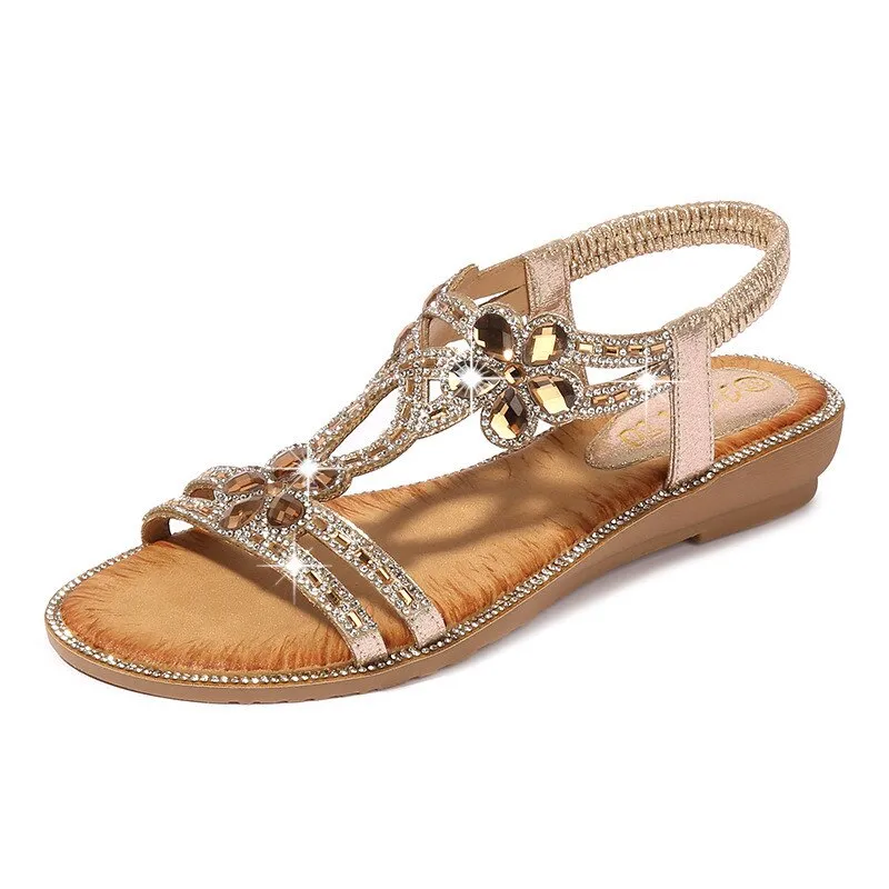 Bohemian Style Fashion Woman Sandals Diamonds Wedge Party Shoes