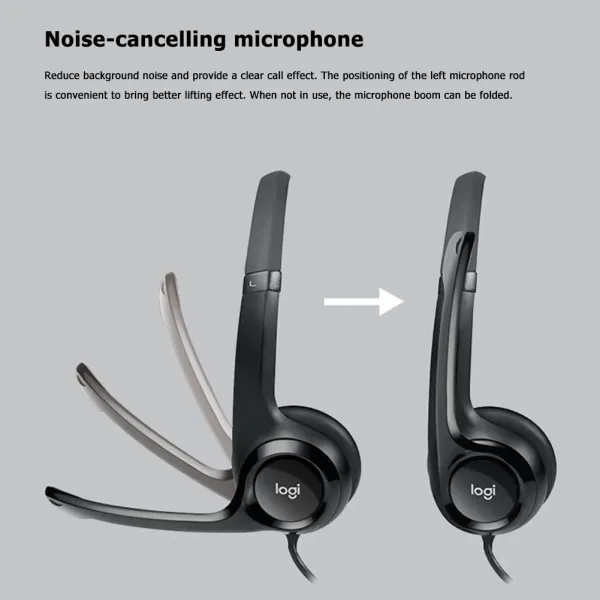 Logtech H390 Stereo Earphone USB Wired Computer Headset With Noise Reduction Foldable Mic With Control for Gaming Meeting Video