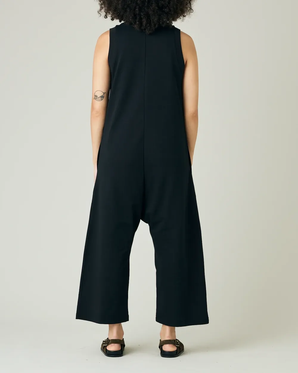 BLACK COTTON JERSEY JUMPSUIT