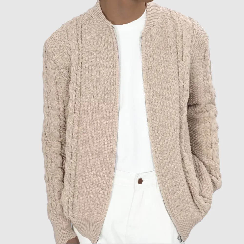 Men's Solid Color Leisure Long Sleeved Knit Sweater Cardigan