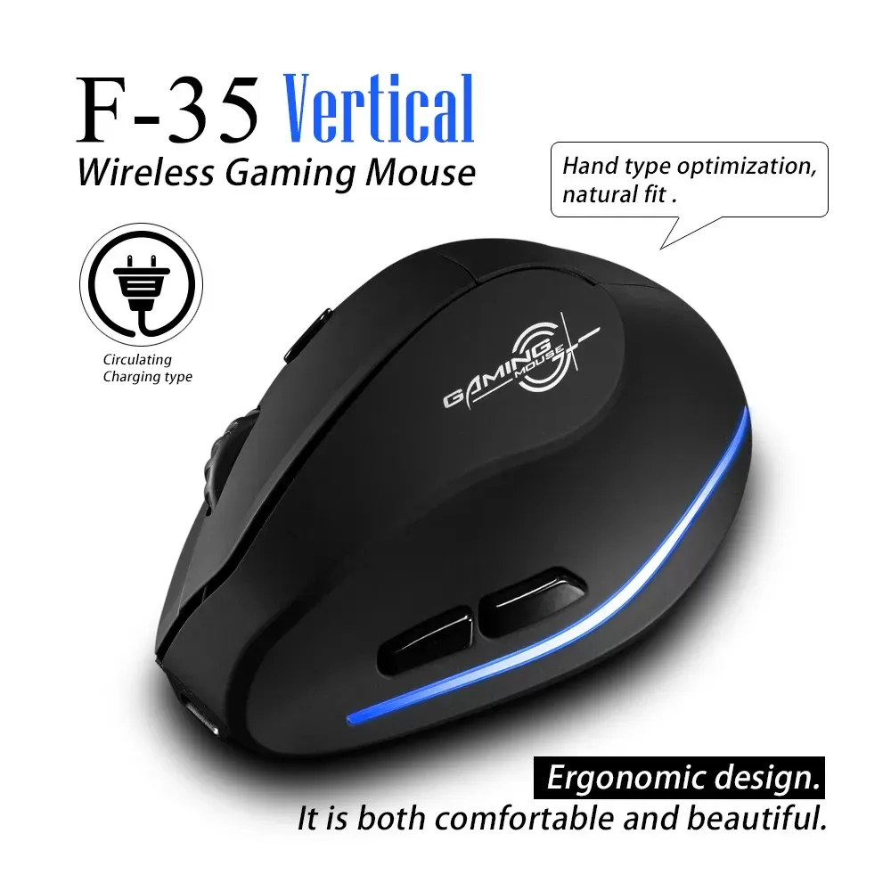 Zelotes F-35 2.4GHz Wireless Rechargeable 2400DPI Vertical Mouse Mice Low Noise Mouse Desktop Pc Gamer Laptop Silent Keys