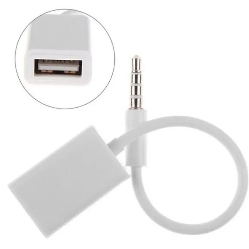 New 3.5mm Male AUX Audio Plug Jack To USB 2.0 Female Converter Cable Cord Car MP3