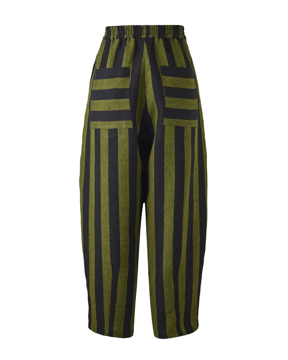 BLACK & OLIVE STRIPE LINEN TROUSERS